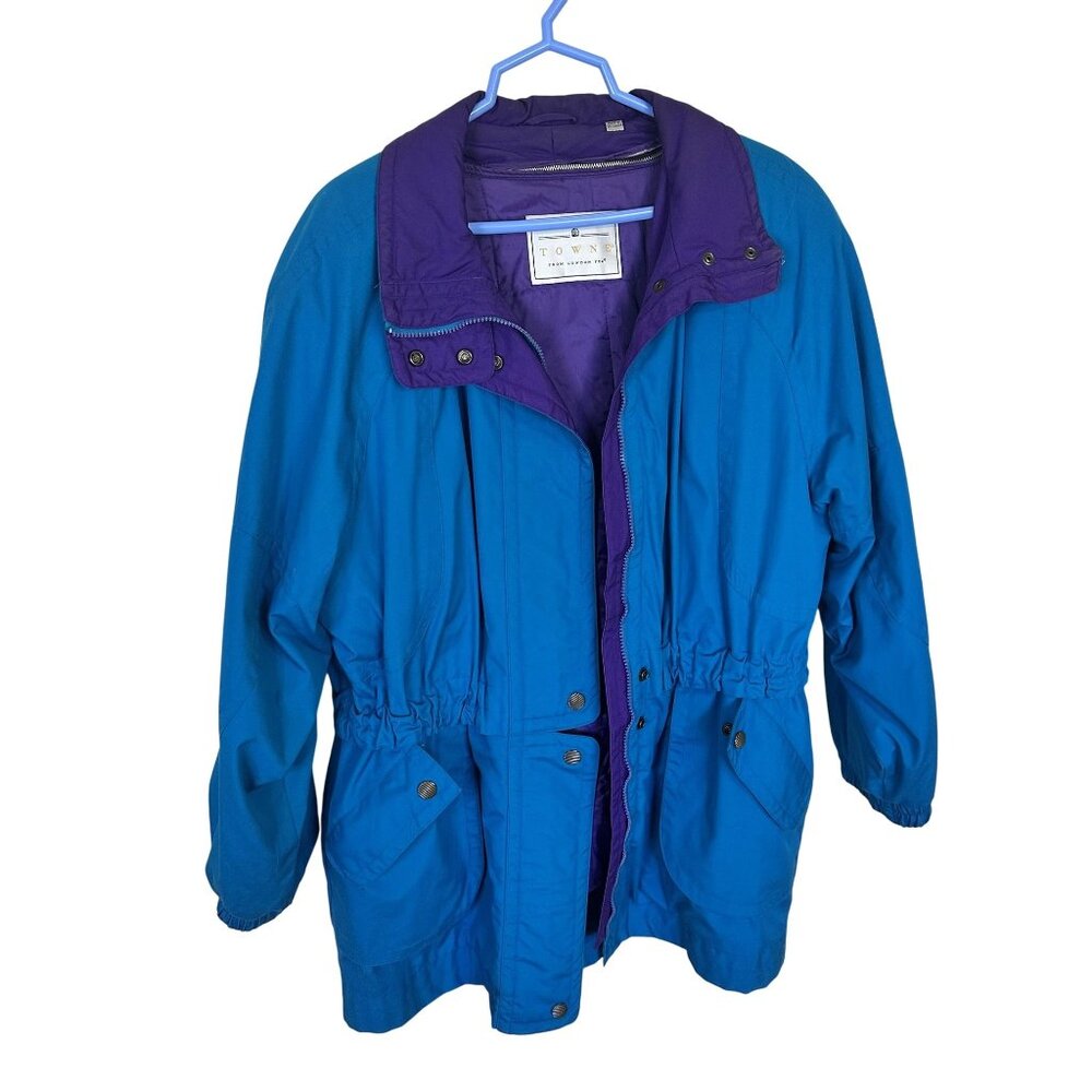Vtg Womens Coat London Fog Blue Purple Jacket XL Regular Lined 90s Workwear